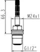 Abgebildet ist ein Keramikoberteil mit einem Anschluss G1/2. Die Konstruktion enthält ein M24 x 1 Gewinde und ist für die Verwendung in Ideal Standard Produkten geeignet.
